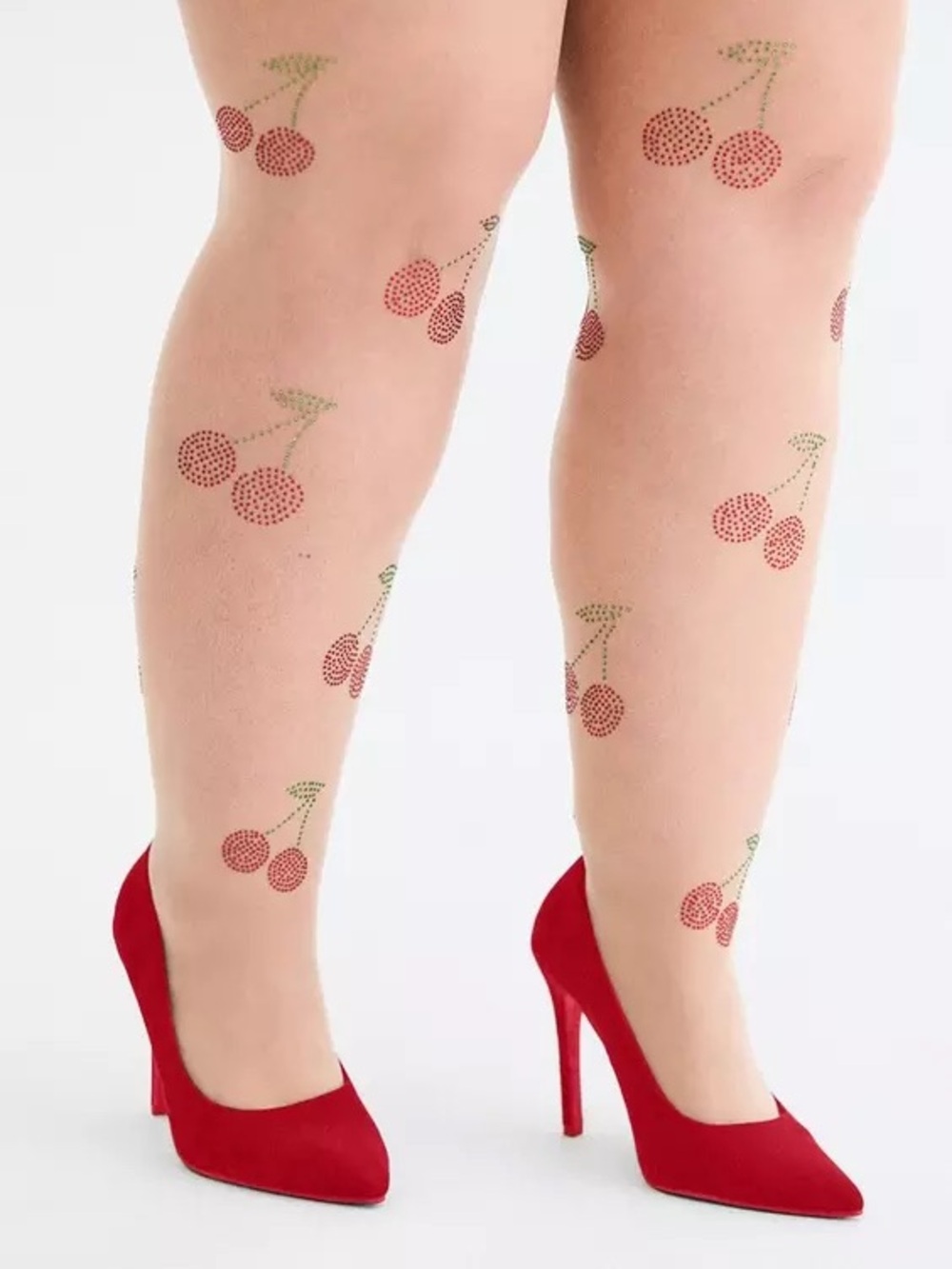 torrid Sheer Cherry Motif Tights in Red and Green